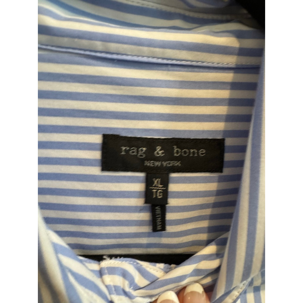 Women's Rag & Bone cropped Blue White Striped Button Down Shirt XL - Picture 2 of 6